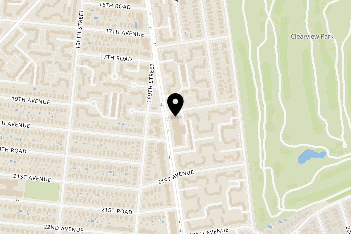 Map showing the location of The Parlor Pizza Kitchen on 19-03 Utopia Pkwy in Bayside